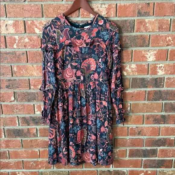 Loft Blue Coral Hydrangea Floral Ruffle Long Sleeve Dress - Picture 3 of 12